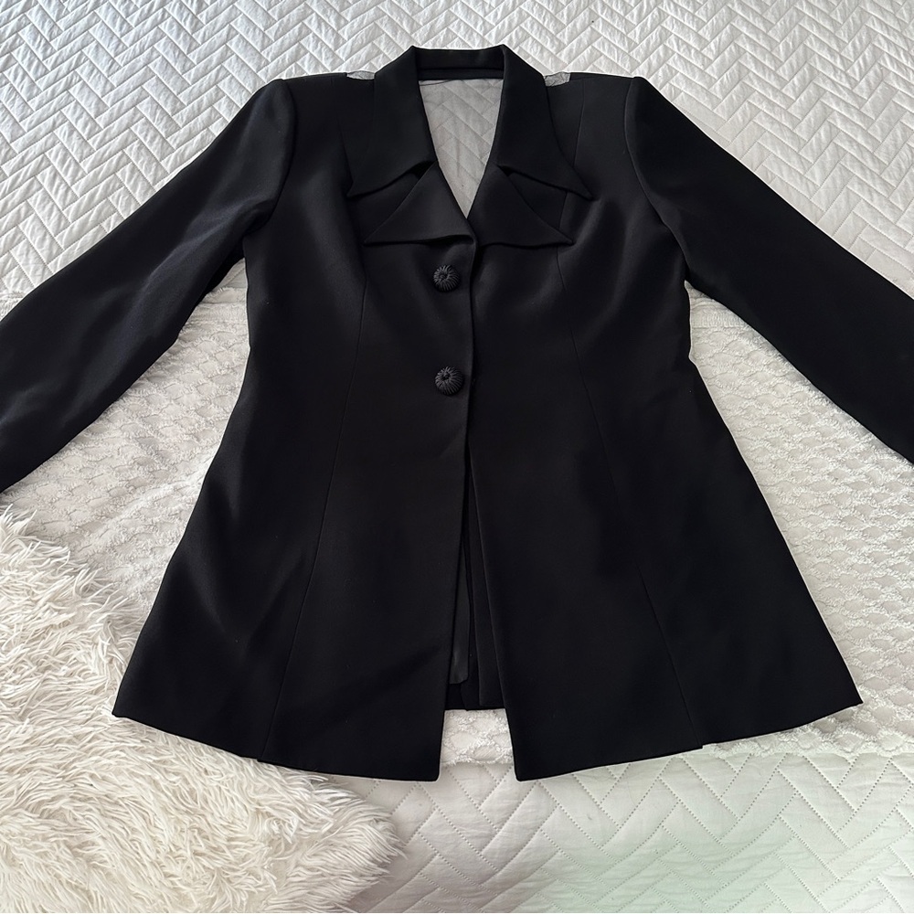 Anage Evenings Black Longline Blazer Jacket Formal Evening Coat Size 12 - Picture 13 of 16